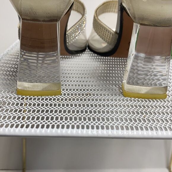 Stuart Weitzman SPELLBOUND Crystal Rhinestone Clear Sandals Lucite Heel 7.5AA - Picture 6 of 15